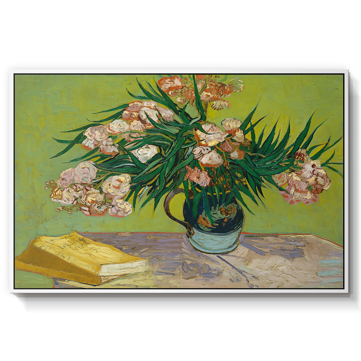 Vase with Oleanders and Books, 1888 - Floater Framed Canvas Print