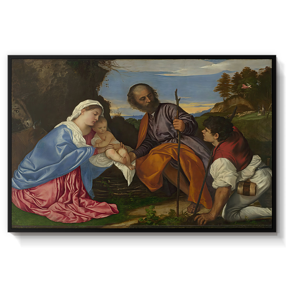 The Holy Family with a Shepherd, c. 1510 - Floater Framed Canvas Print
