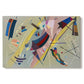Canvas art print portraying a geometric abstract composition with intersecting lines and floating shapes, set against a white background