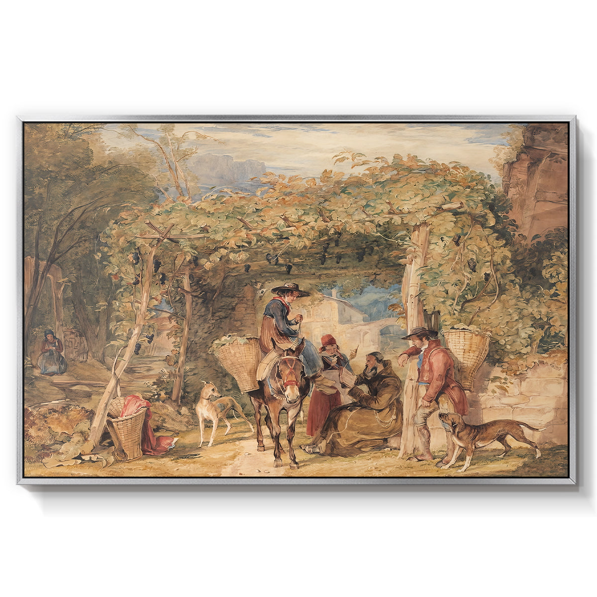 Figures and Animals in a Vineyard, c. 1829 - Floater Framed Canvas Print