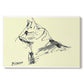 Canvas art print portraying a simple line drawing of cat in relaxed pose, set against a white background