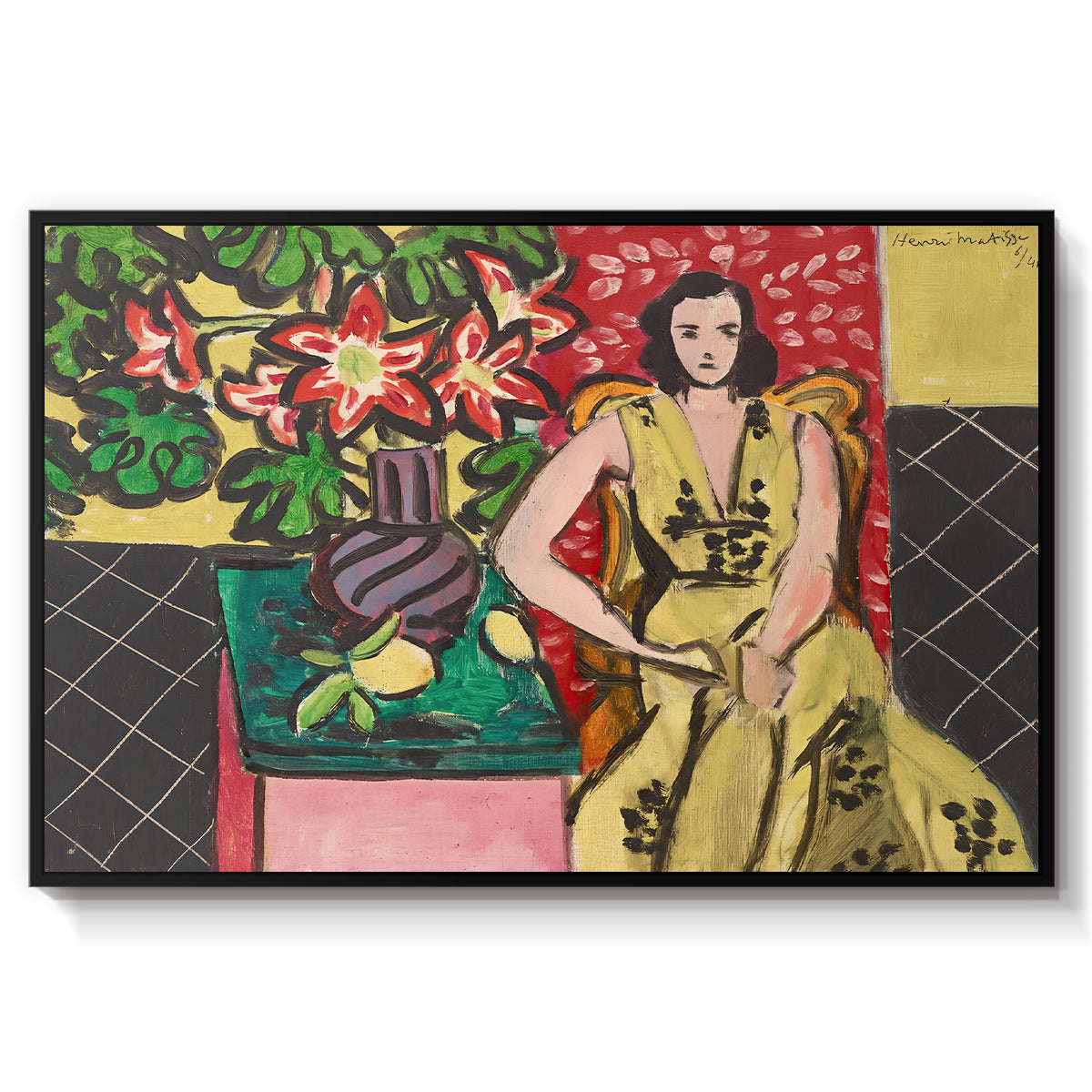 Seated Woman with a Vase of Amaryllis, 1941 - Floater Framed Canvas Print