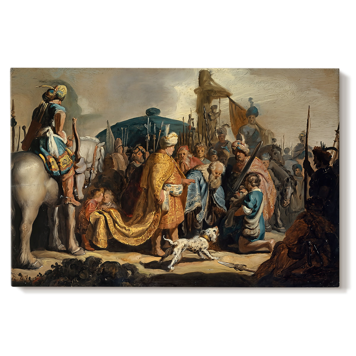 Canvas art print portraying a biblical scene with David holding Goliath's head, set against a white background