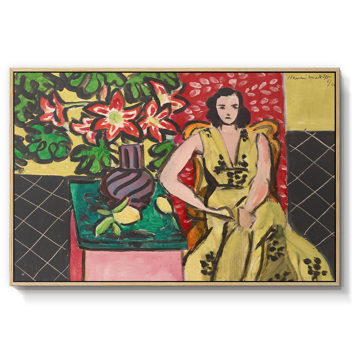 Seated Woman with a Vase of Amaryllis, 1941 - Floater Framed Canvas Print