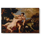 Canvas art print portraying a mythological couple in dramatic embrace as Adonis prepares to depart, set against a white background