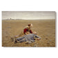 Canvas art print portraying an exhausted figure resting on ground in open rural landscape, set against a white background