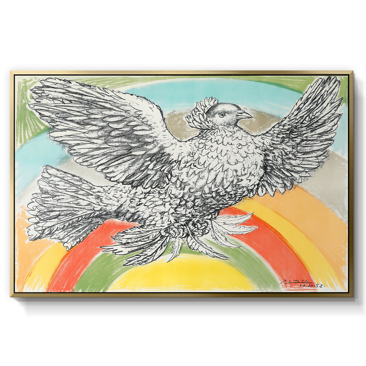 Flying Dove with Rainbow (Colombe volant à l'Arc-en-ciel), 1952 - Floater Framed Canvas Print