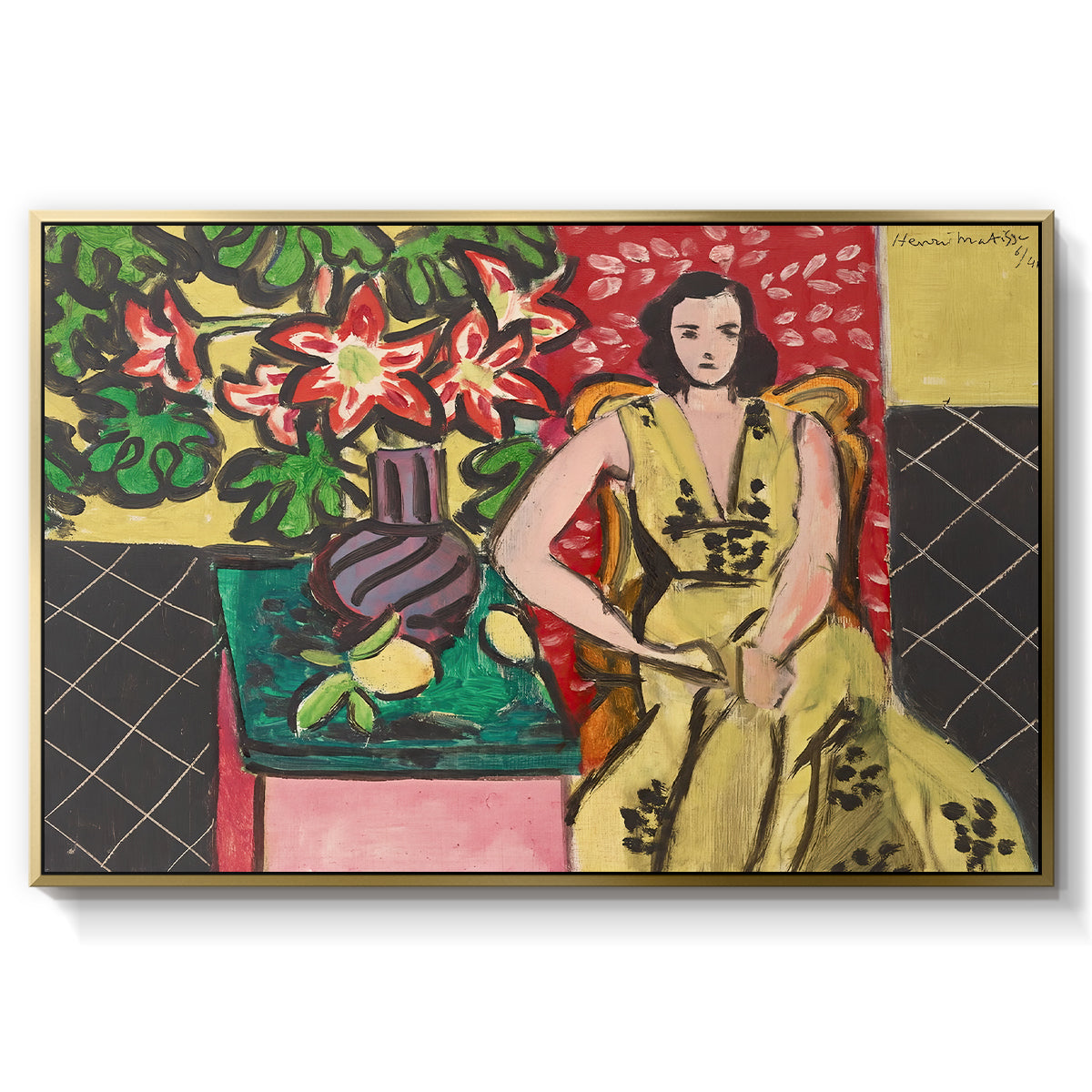 Seated Woman with a Vase of Amaryllis, 1941 - Floater Framed Canvas Print