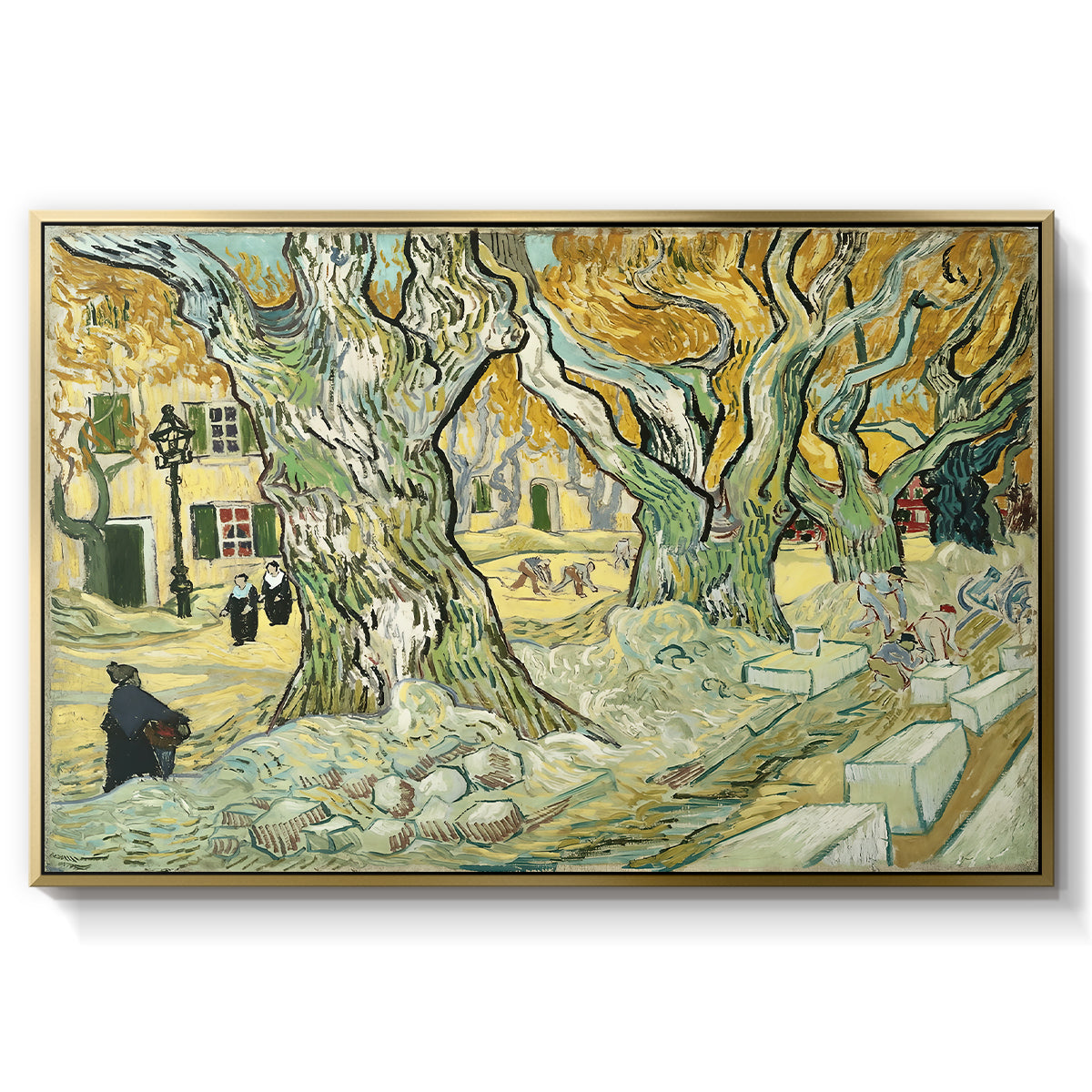 The Large Plane Trees (Road Menders at Saint-Rémy), 1889 - Floater Framed Canvas Print
