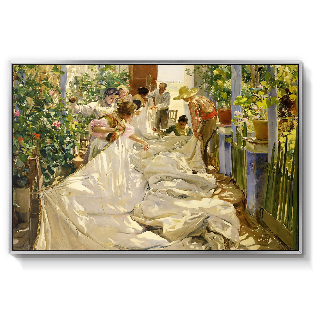 Sewing the Sail, 1896 - Floater Framed Canvas Print