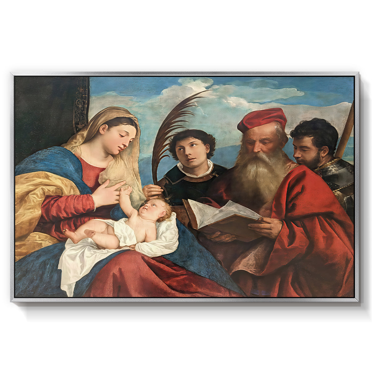 Mary and Child with Saints Stephen, Jerome and Maurice, c. 1510 - Floater Framed Canvas Print