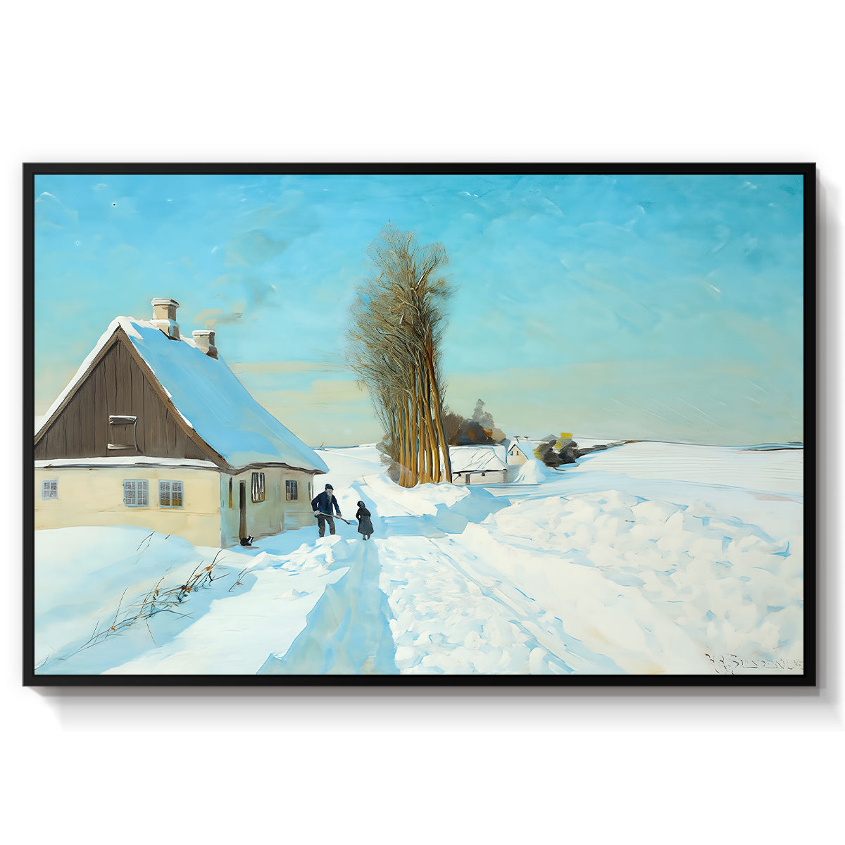 Shoveling Snow on a Beautiful Winter Day, c. 1898 - Floater Framed Canvas Print