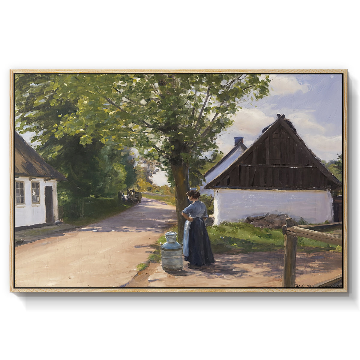 Danish Village Street with Woman and Milkman, 1880 - Floater Framed Canvas Print