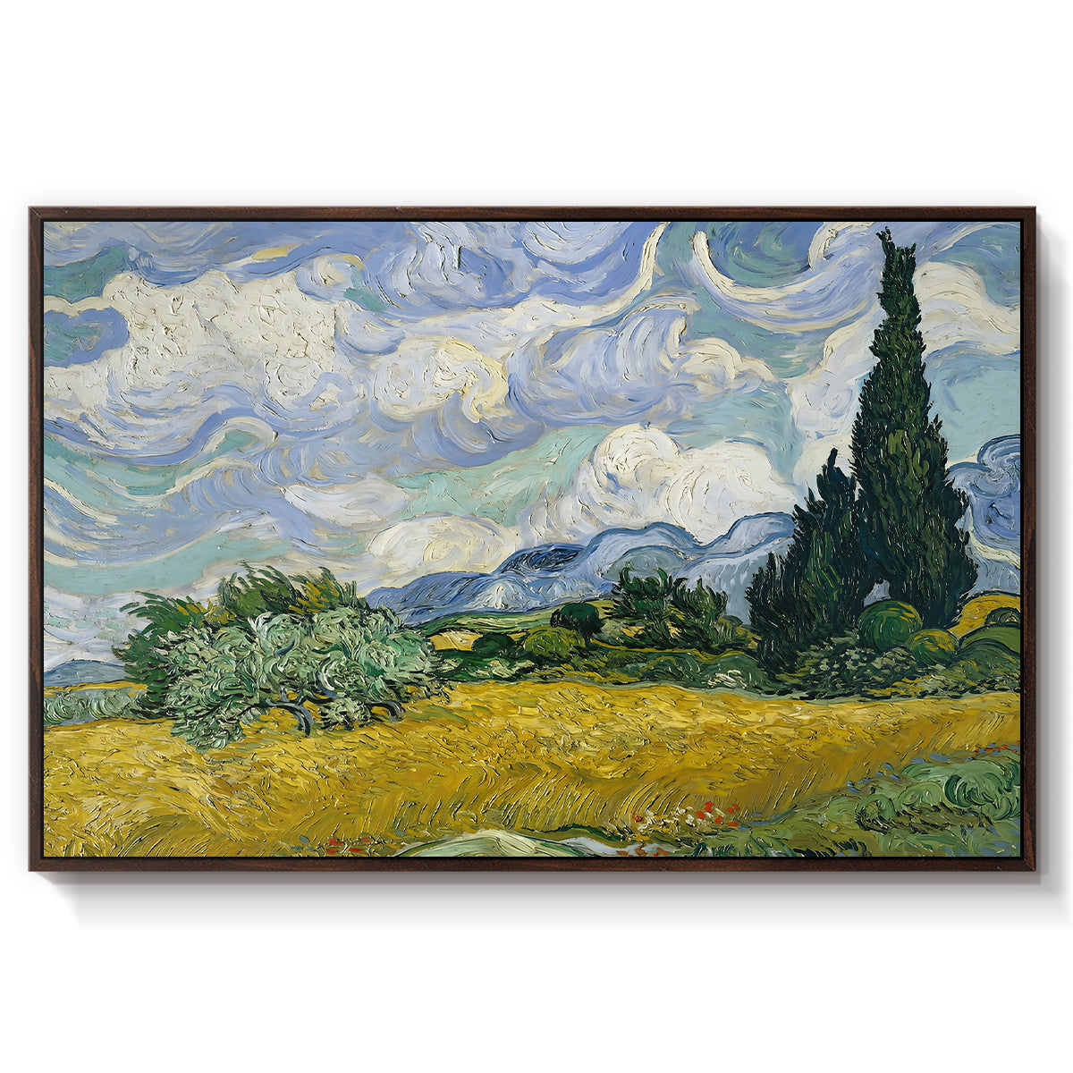 Wheat Field with Cypresses, 1889 - Floater Framed Canvas Print