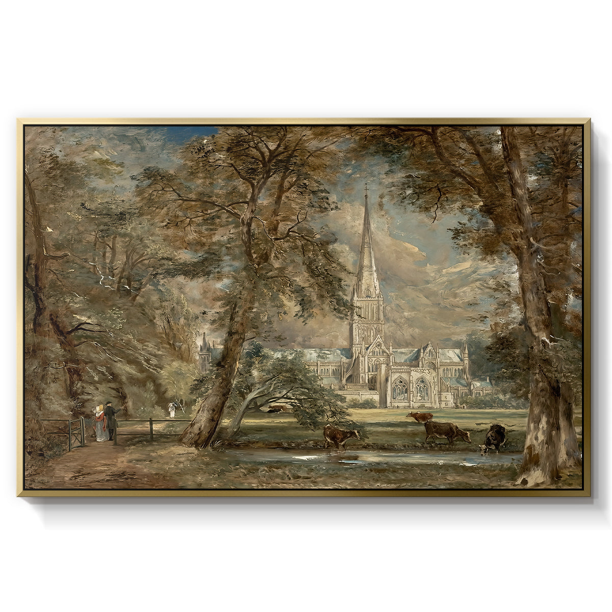 Salisbury Cathedral from the Bishop's Grounds, c. 1822-1823 - Floater Framed Canvas Print