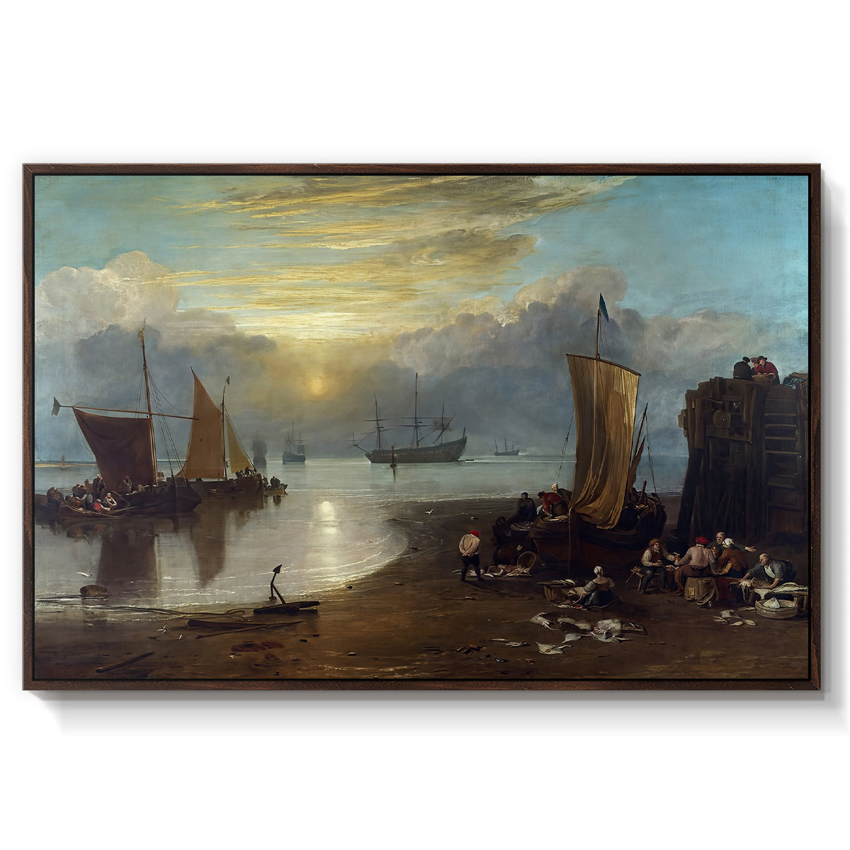 Sun Rising through Vapour: Fishermen Cleaning and Selling Fish, c. 1807 - Floater Framed Canvas Print