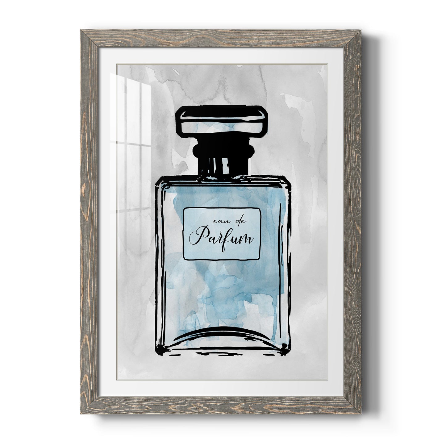 Blue Wash Perfume - Premium Framed Print - Distressed Barnwood Frame - Ready to Hang