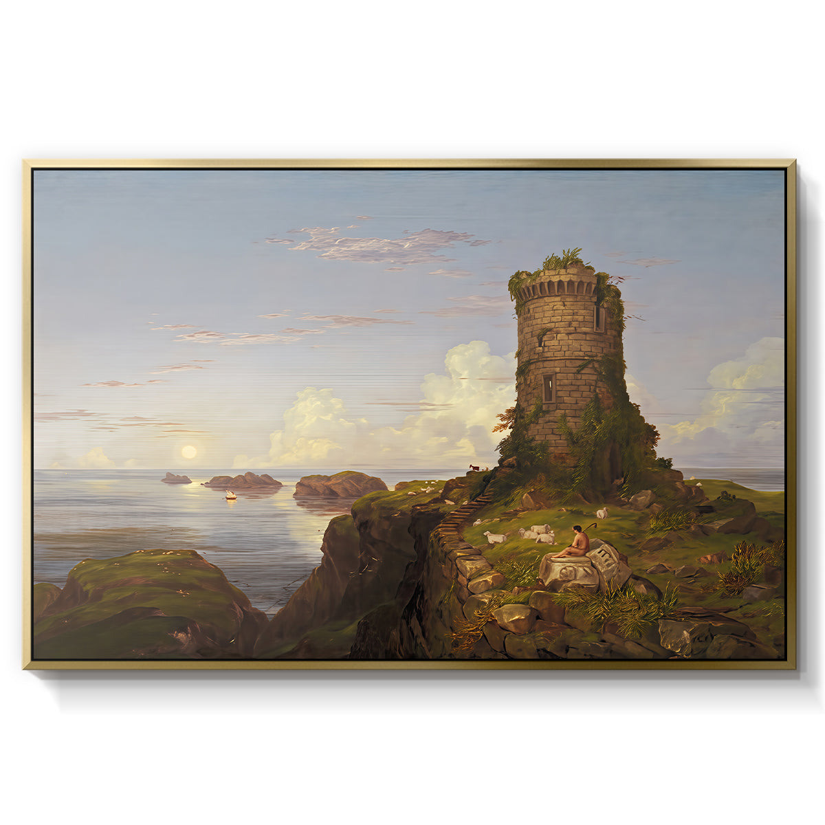 Italian Coast Scene with Ruined Tower, 1838 - Floater Framed Canvas Print