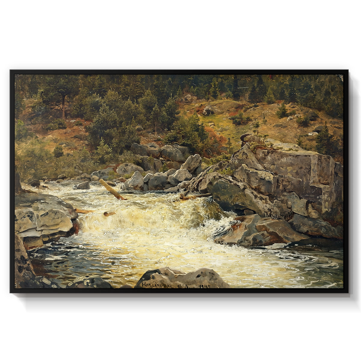Waterfall in Hallingdal, 1848 - Floater Framed Canvas Print