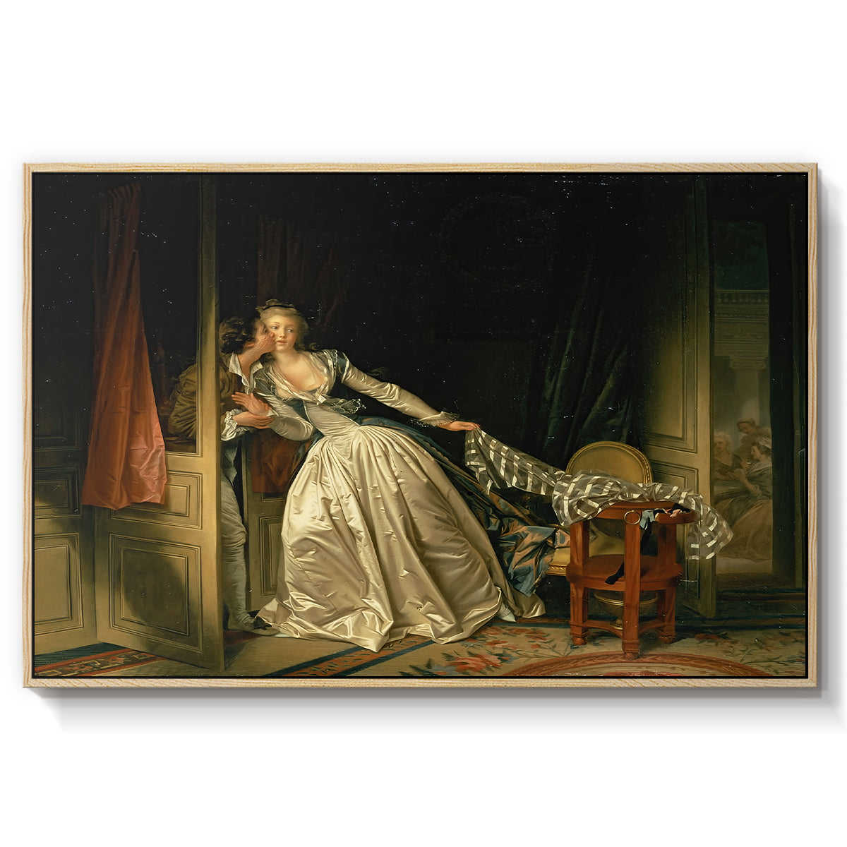 The Stolen Kiss (Le Baiser à la dérobée), c. 1788 - Floater Framed Canvas Print