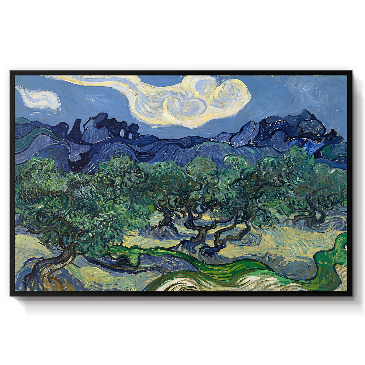 Olive Trees with the Alpilles in the Background, 1889 - Floater Framed Canvas Print