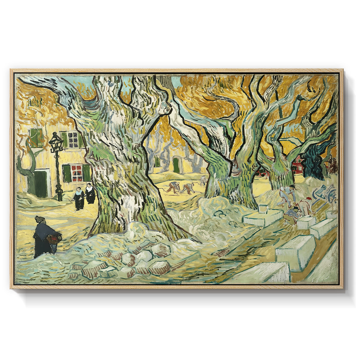 The Large Plane Trees (Road Menders at Saint-Rémy), 1889 - Floater Framed Canvas Print