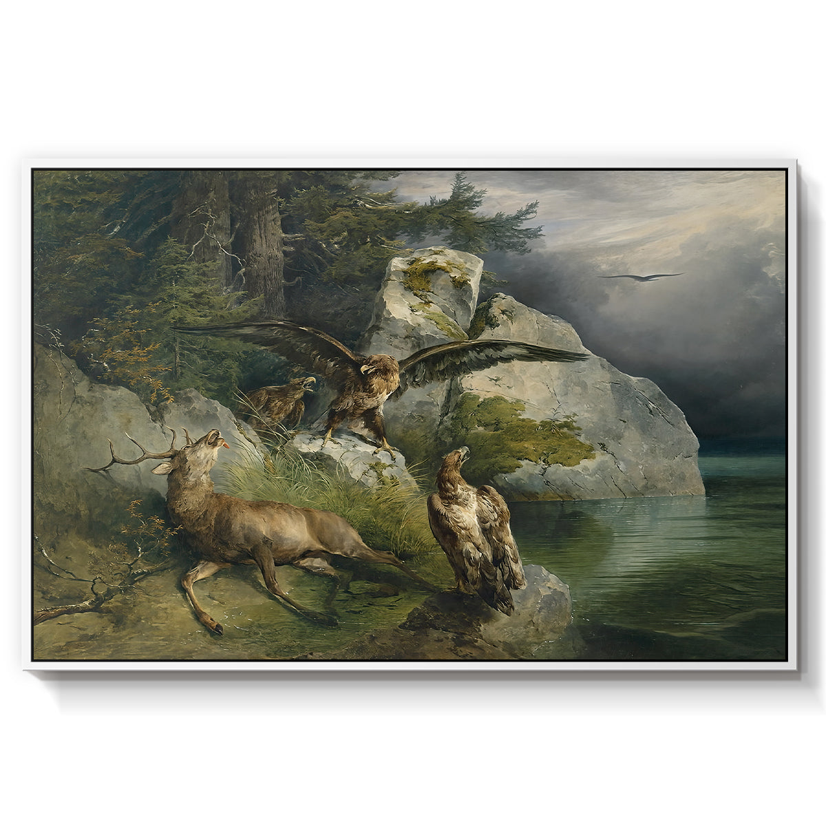 Eagles and Dying Stag on a Lakeshore, 1836 - Floater Framed Canvas Print