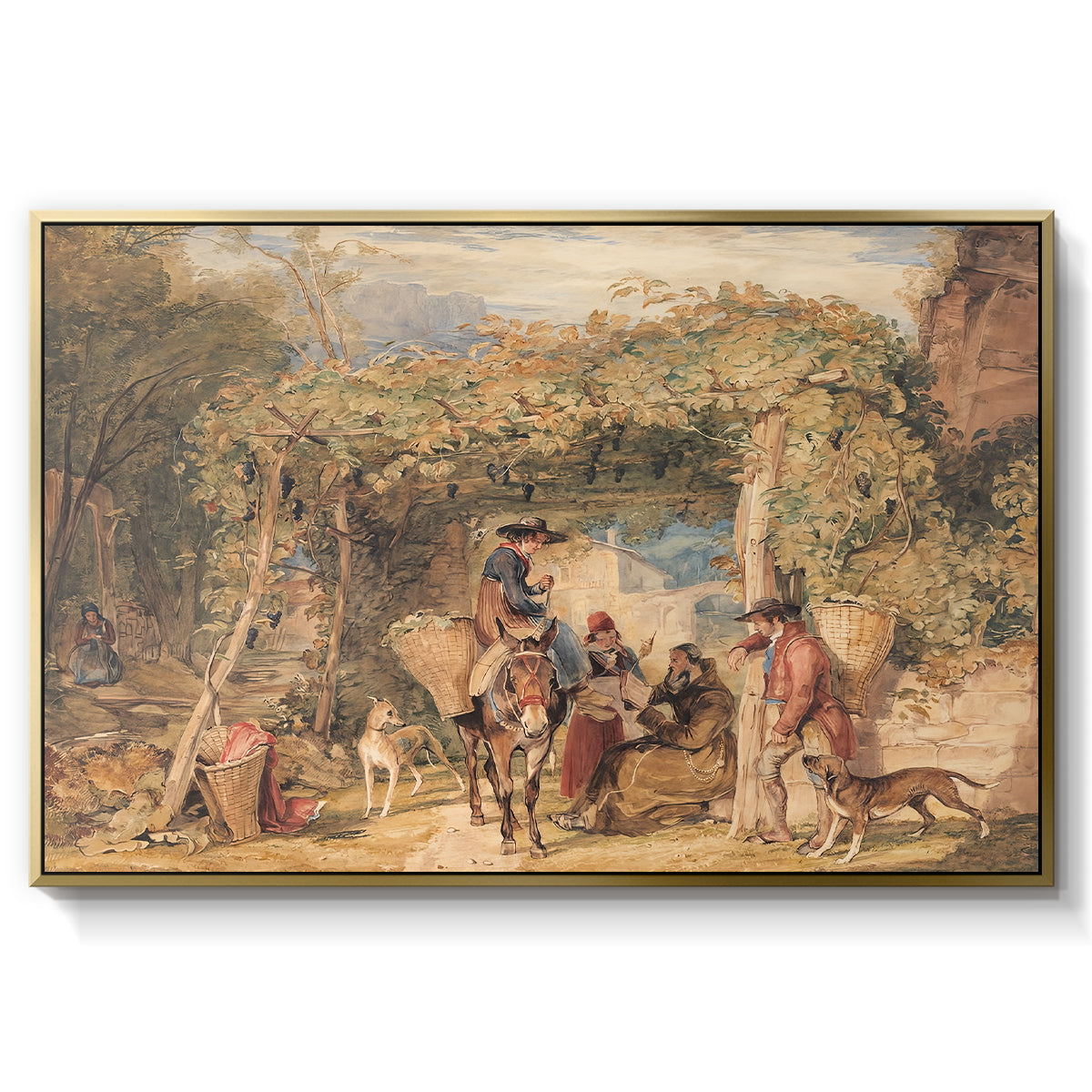 Figures and Animals in a Vineyard, c. 1829 - Floater Framed Canvas Print
