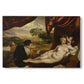 Canvas art print portraying a reclining nude woman with lute player in romantic pastoral setting, set against a white background