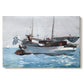Canvas art print portraying workers transferring supplies between boat and larger vessel on water, set against a white background