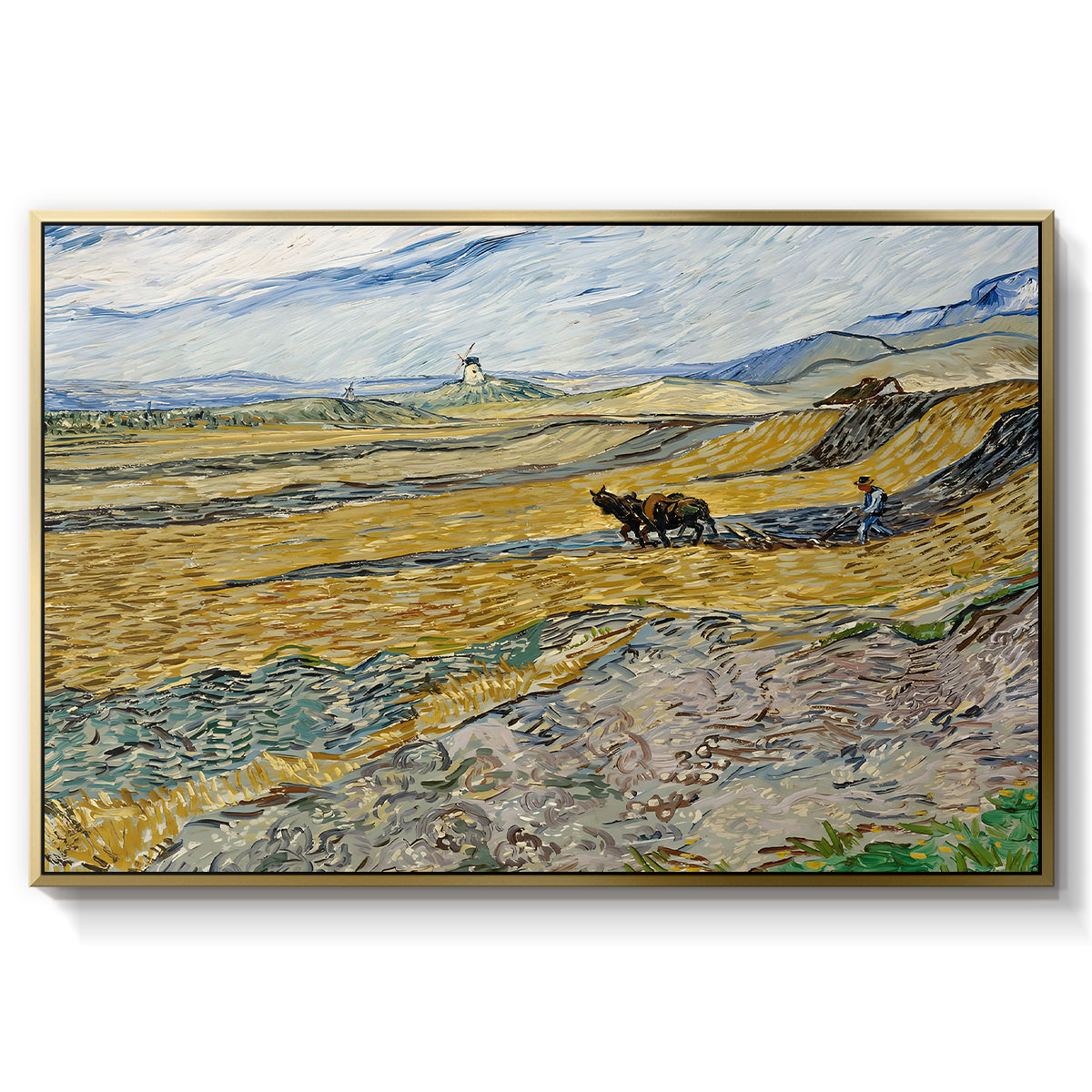 Enclosed Field with Ploughman, 1889 - Floater Framed Canvas Print