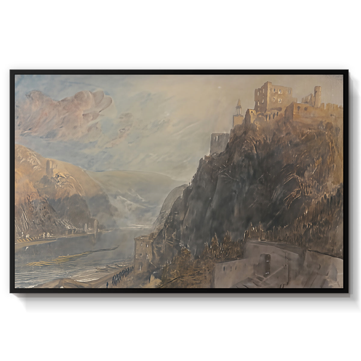 Rheinfels Looking to Katz and Gourhausen, 1817 - Floater Framed Canvas Print
