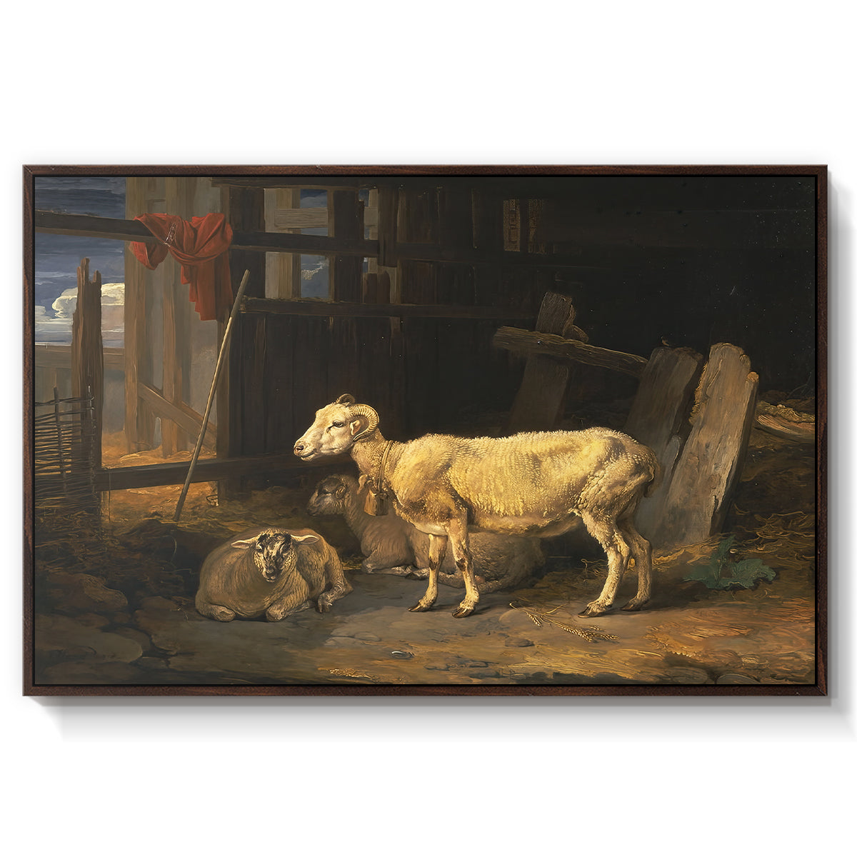 Sheep in a Stable, 1810 - Floater Framed Canvas Print