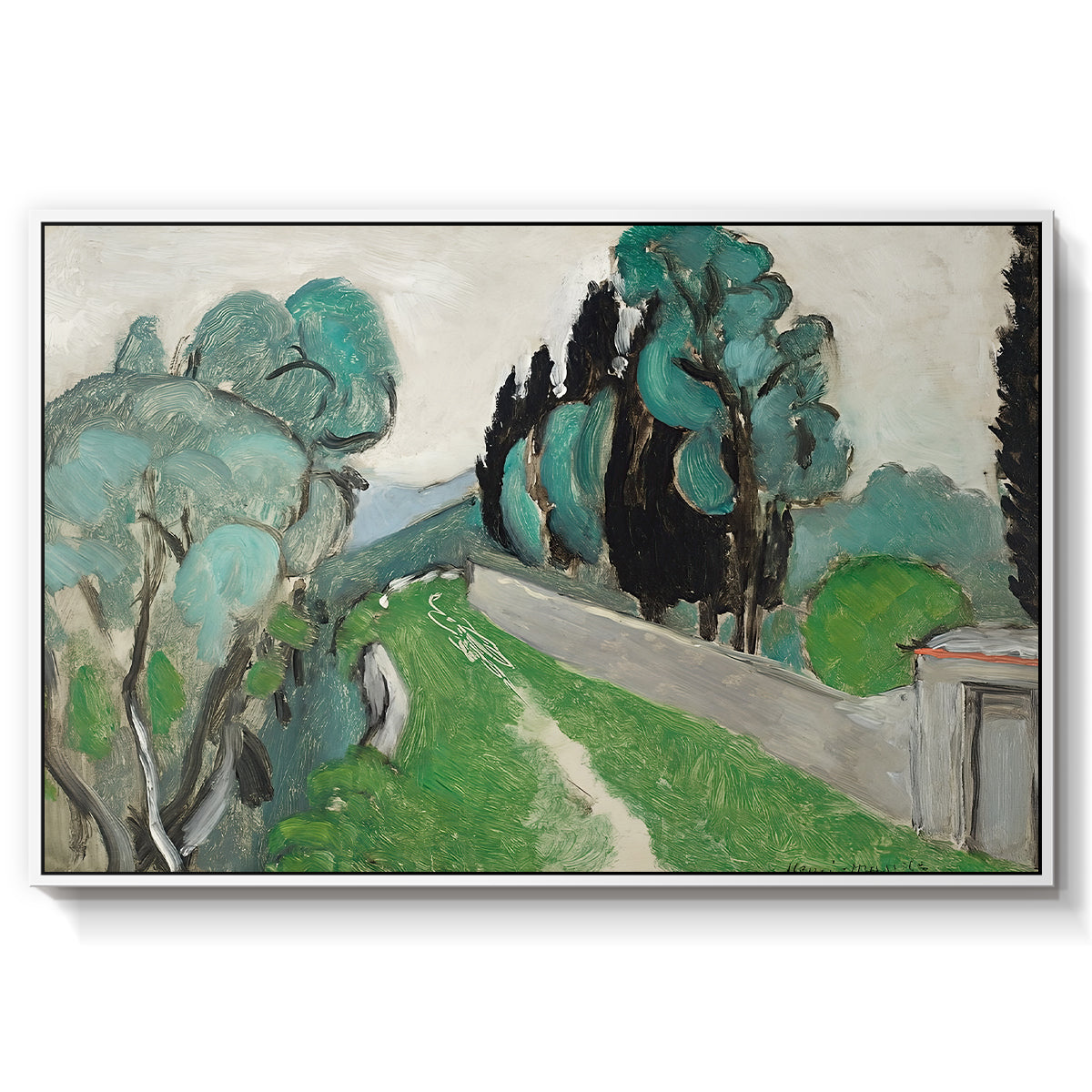 Landscape with Cypresses and Olive Trees near Nice, c. 1918 - Floater Framed Canvas Print