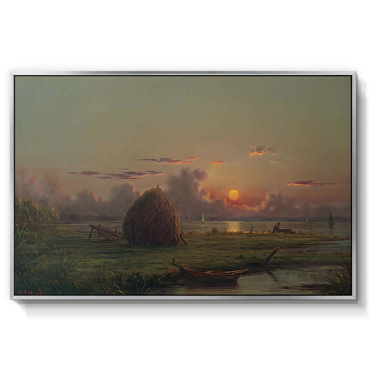 Haystack at Sunset, 1880 - Floater Framed Canvas Print