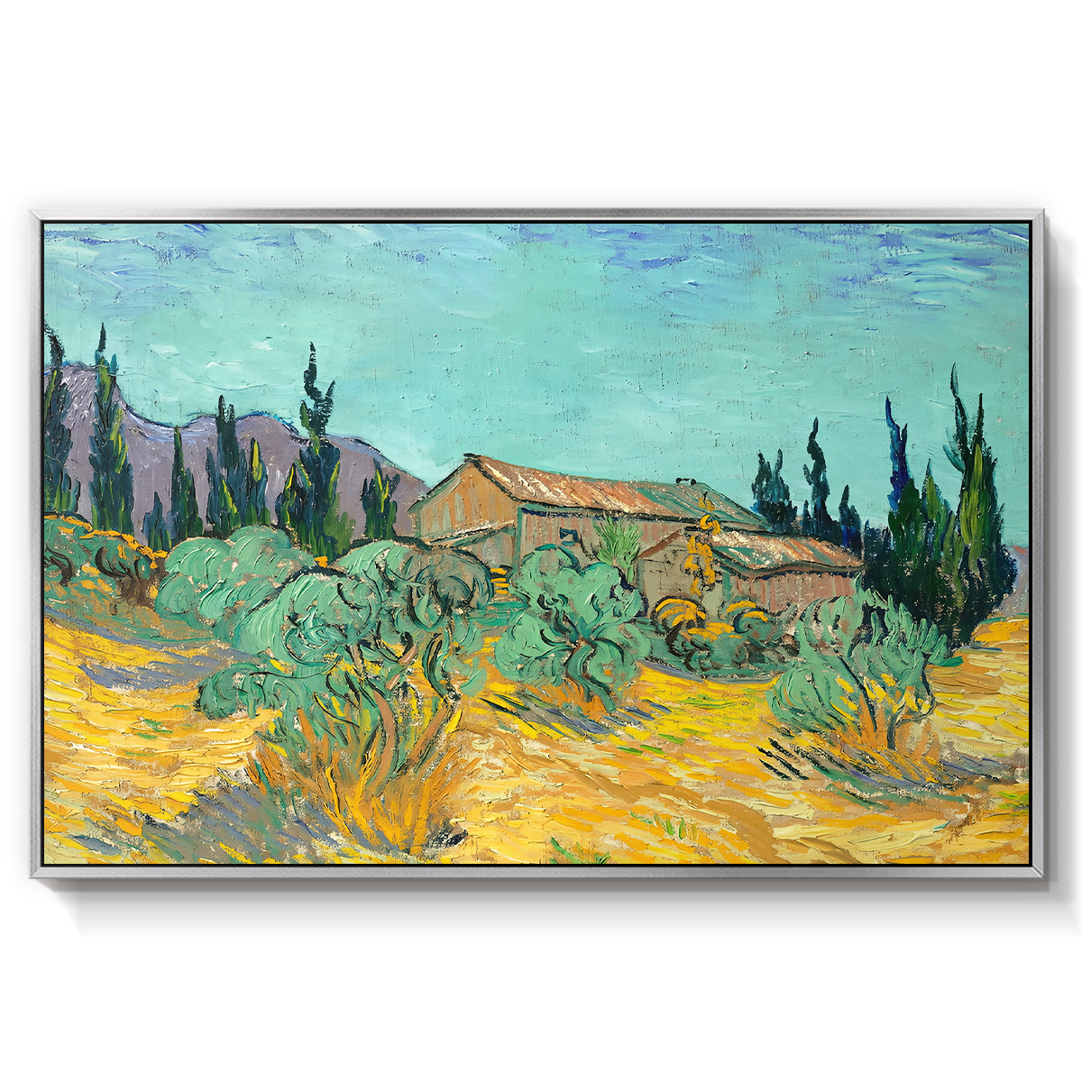 Wooden Sheds Among the Olive Trees and Cypresses, 1889 - Floater Framed Canvas Print
