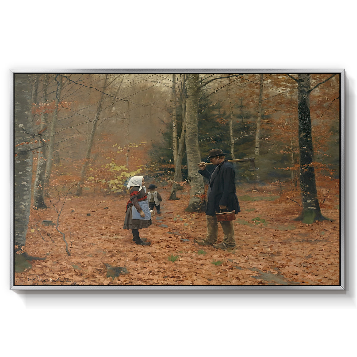 The Woodman and his Children, 1886 - Floater Framed Canvas Print