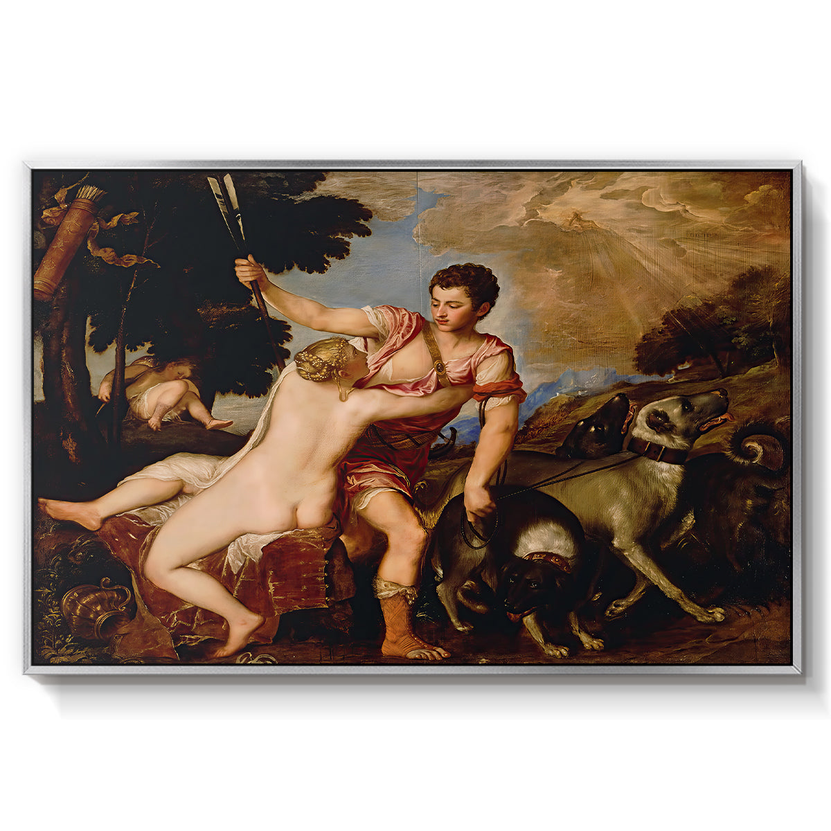 Venus and Adonis, 1554 - Floater Framed Canvas Print
