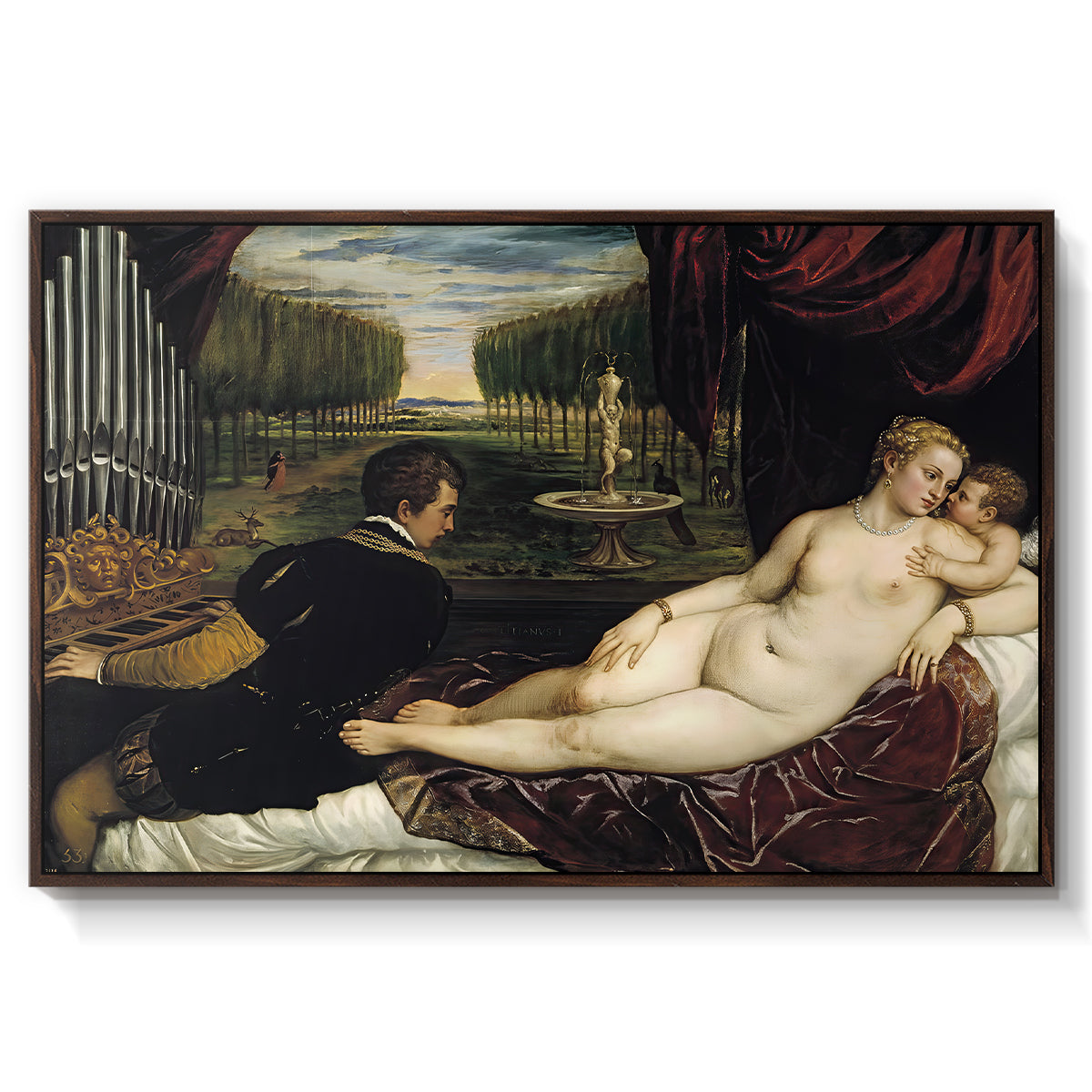 Venus with an Organist and Cupid, c. 1555 - Floater Framed Canvas Print