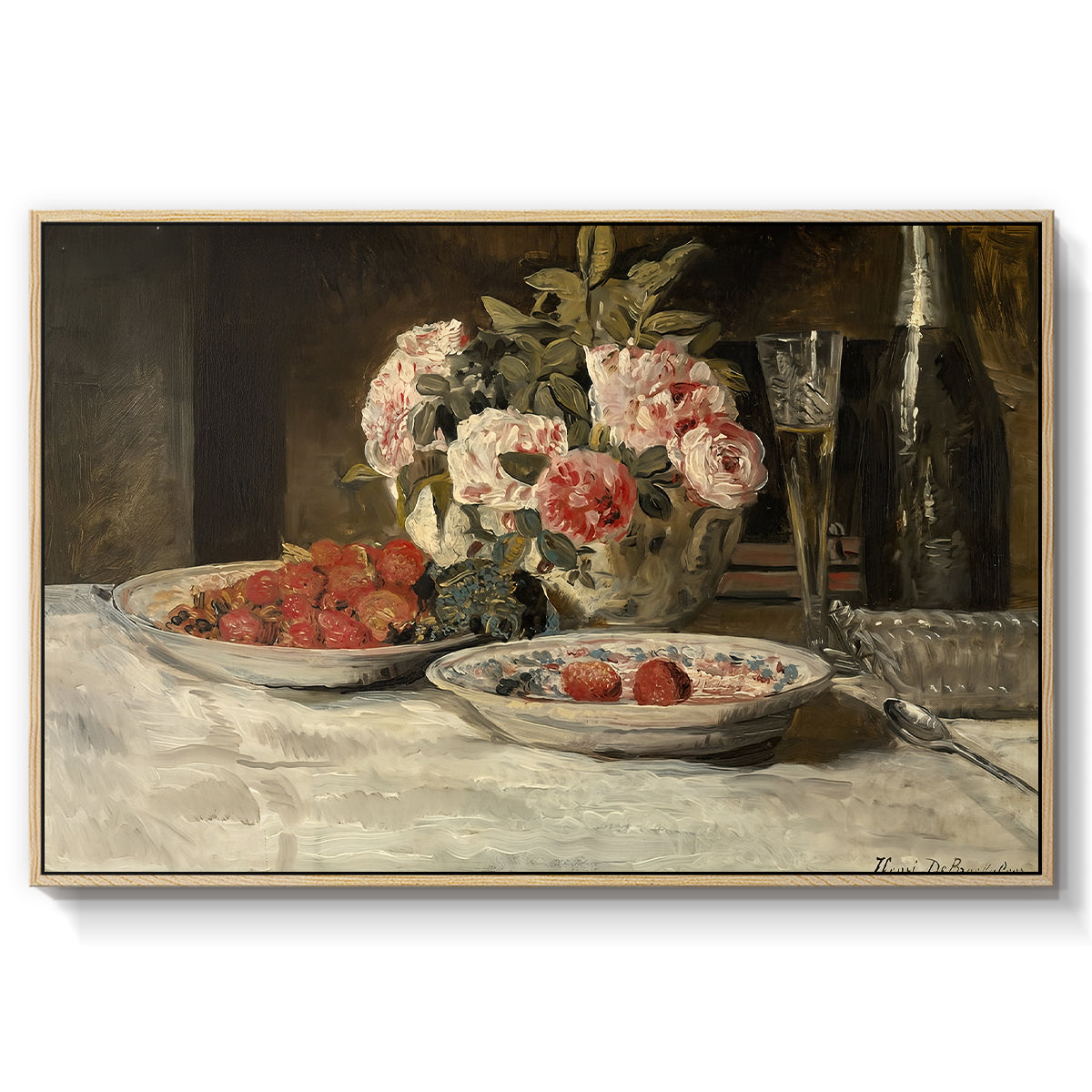 Strawberries and Champagne, c. 1881-1885 - Floater Framed Canvas Print