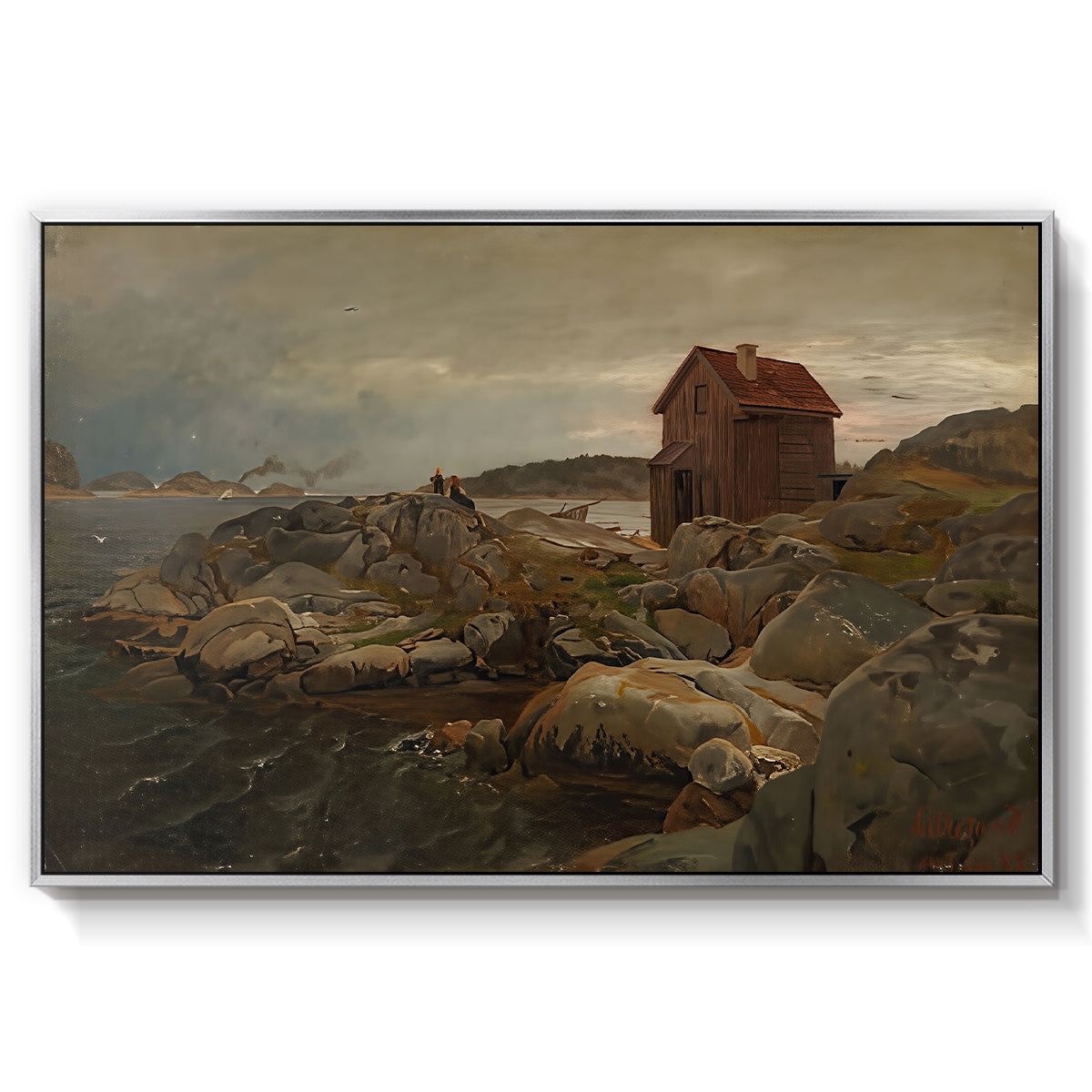 A Fisherman's Home, Lillesand, 1858 - Floater Framed Canvas Print