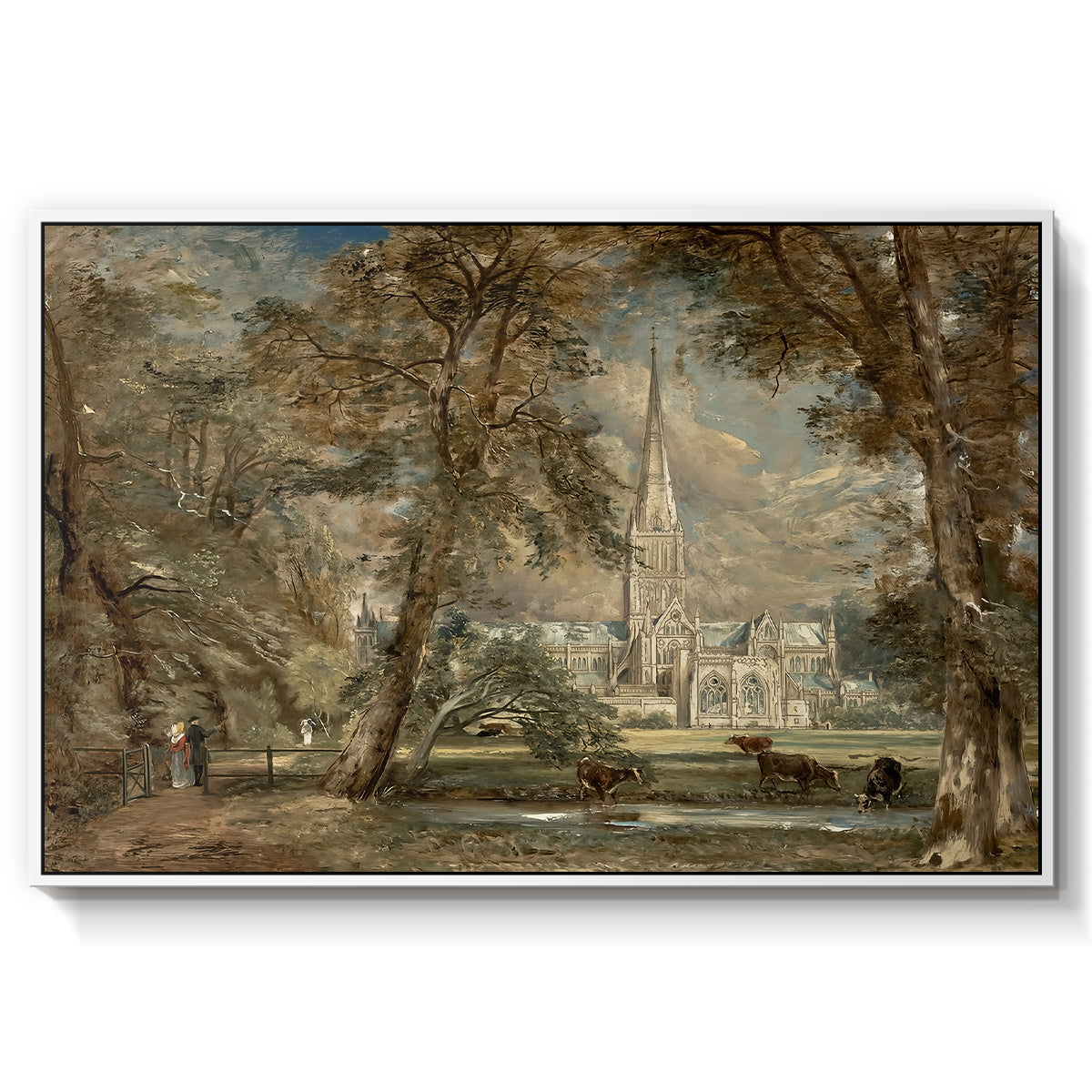 Salisbury Cathedral from the Bishop's Grounds, c. 1822-1823 - Floater Framed Canvas Print