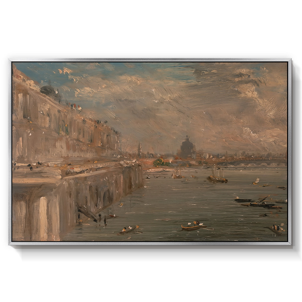 Somerset House Terrace from Waterloo Bridge, c. 1819 - Floater Framed Canvas Print