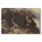 Canvas art print portraying a rocky alpine terrain with steep slopes and distant mountain peaks, set against a white background
