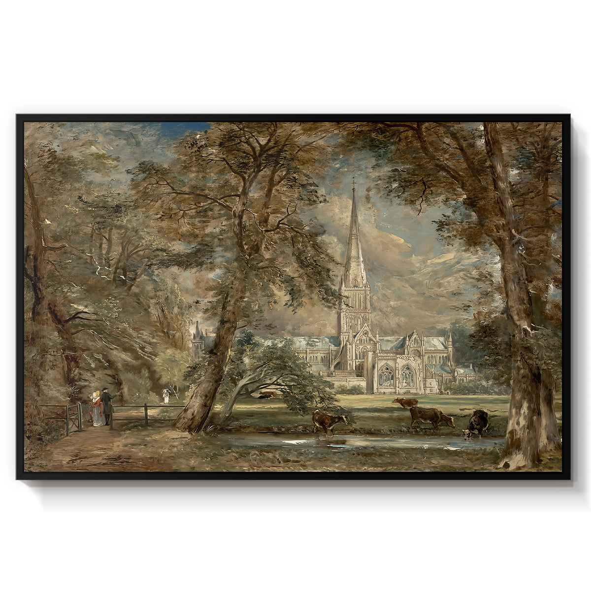 Salisbury Cathedral from the Bishop's Grounds, c. 1822-1823 - Floater Framed Canvas Print