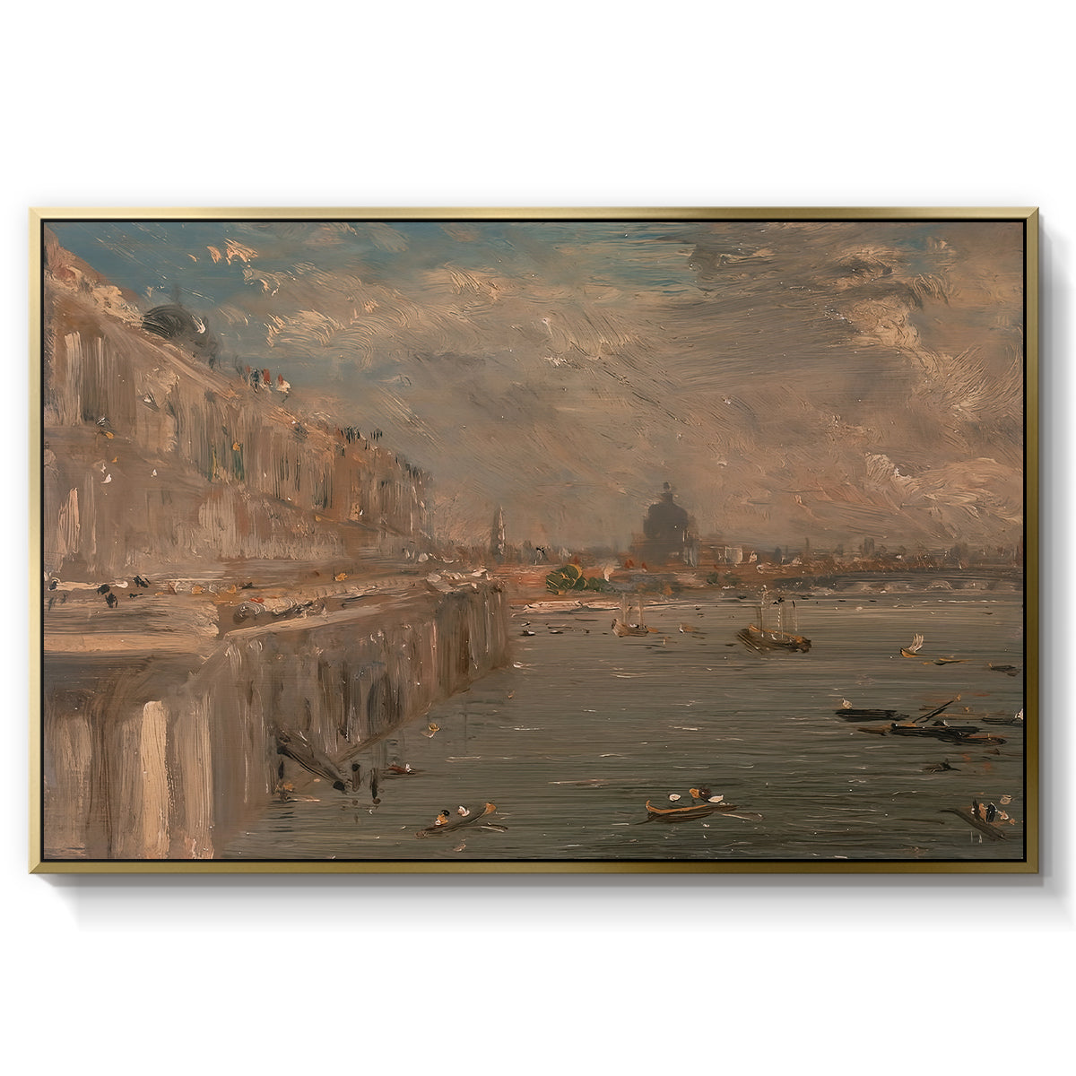 Somerset House Terrace from Waterloo Bridge, c. 1819 - Floater Framed Canvas Print