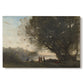 Canvas art print portraying figures dancing beneath trees beside calm lakeside setting, set against a white background