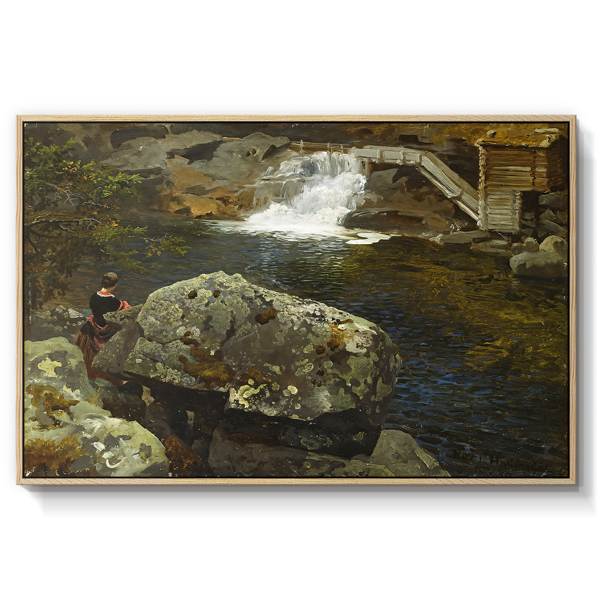 By the Mill Pond (En Mølledam), 1850 - Floater Framed Canvas Print