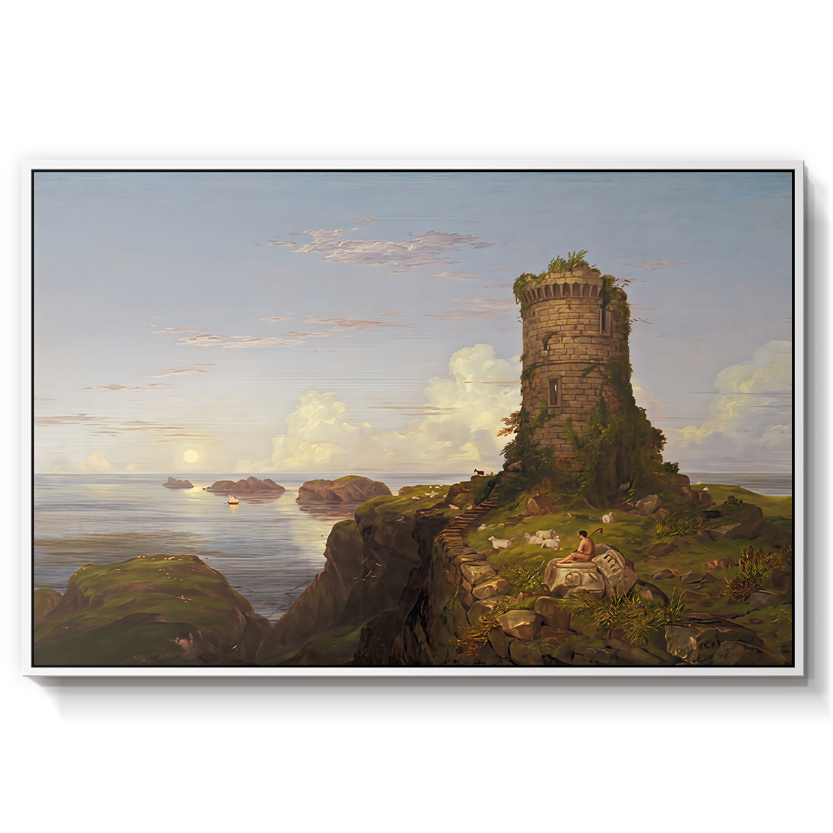 Italian Coast Scene with Ruined Tower, 1838 - Floater Framed Canvas Print