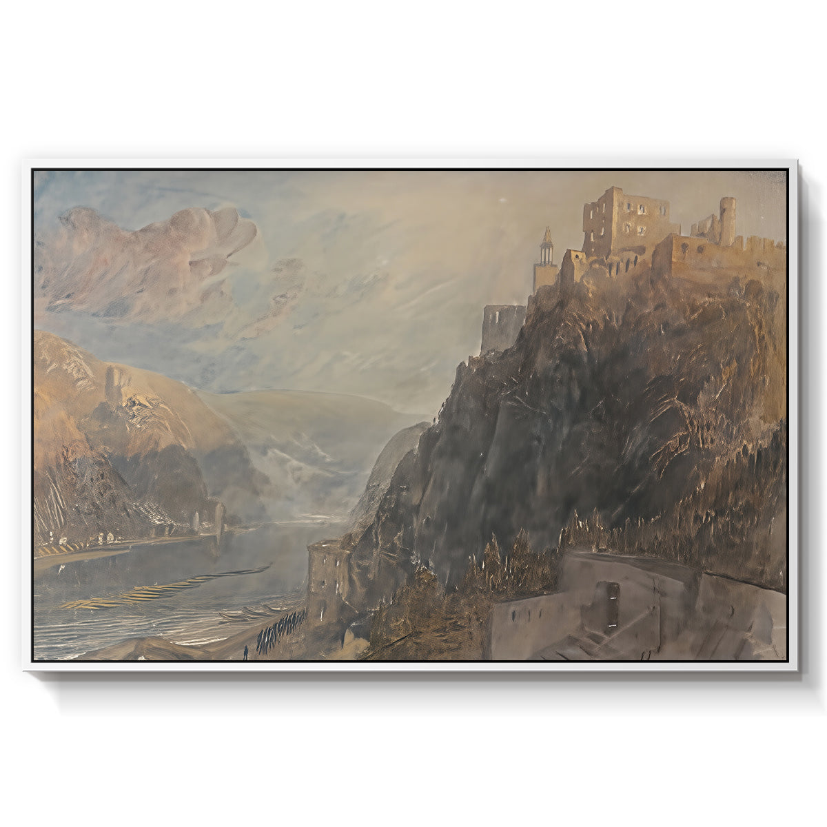 Rheinfels Looking to Katz and Gourhausen, 1817 - Floater Framed Canvas Print